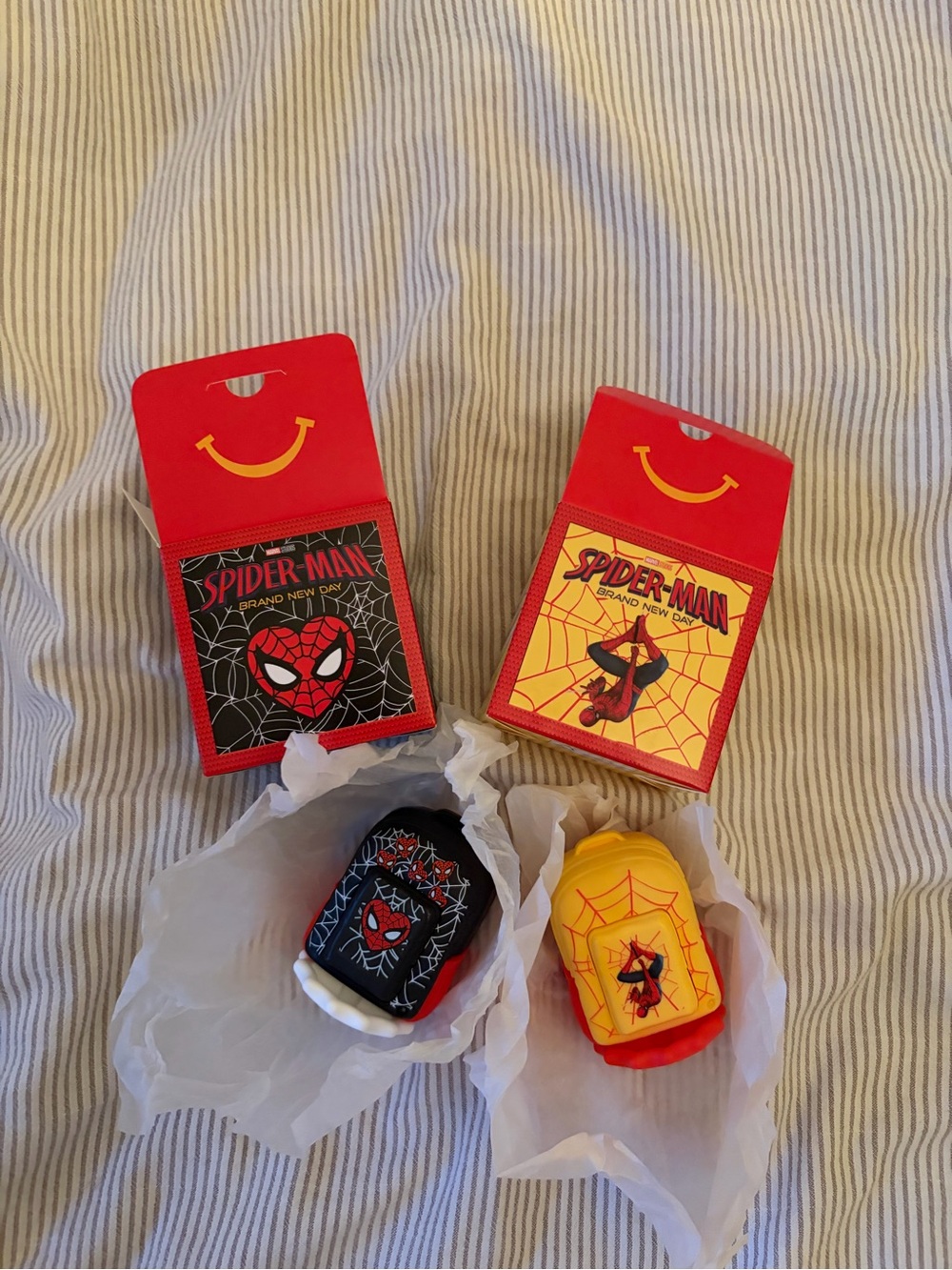 Two McDonald's Happy Meal Spider-Man Brand New Day Figurine Backpack Toys